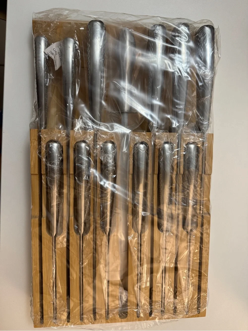 14-Piece Stainless Steel Knife Set with Bamboo Block - Silver